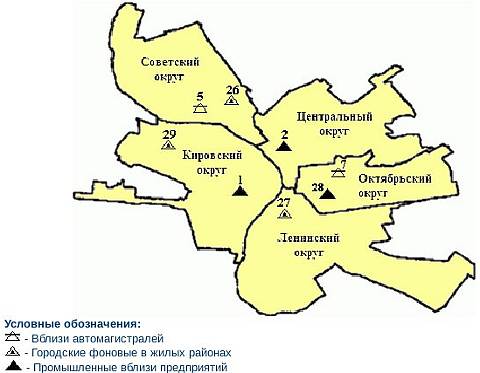 Карта загрязнения атмосферы по округам Омска Карта загрязнения атмосферы по округам Омска