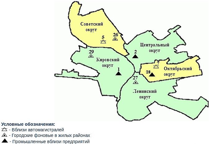 Карта загрязнения атмосферы в Омске